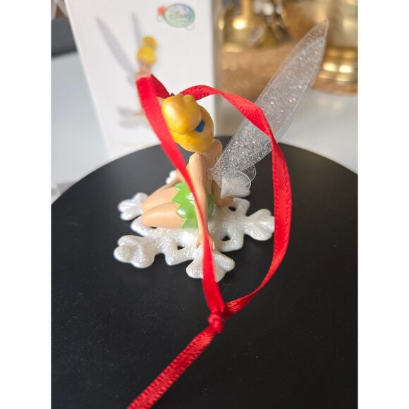 Disney Tinker Bell Christmas Ornament Sitting on Glitter Snowflake with Sparklin - Picture 6 of 9